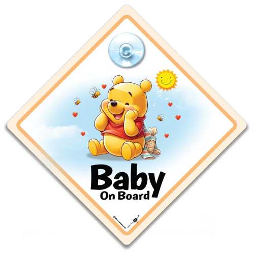 Winnie The Pooh Baby On Board Car Sign with Suction Cup