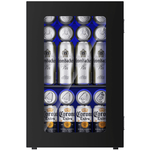 Simzlife 24 Cans Mini Beverage Refrigerator & Portable Wine Cooler Refrigerator with Glass Door, Mini Countertop Wine Fridge for Home/Office/Bar,Black