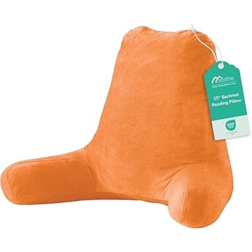 Sasttie 25-inch Reading Pillows for Sitting in Bed Adult, Jumbo Velvet Back Pillow Bed Sitting Up, XL High Back-Rest Support Cushion for Sit Up on Couch & Floor, Oeko-Tex Certified, Orange