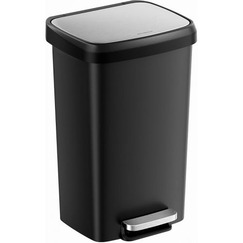 SONGMICS Plastic Kitchen Trash Can, 12-Gallon (45 L), Soft Close, Pedal