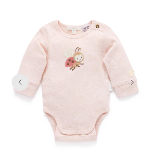 Pink Ladybird Applique Bodysuit - Baby Bodysuits - Purebaby