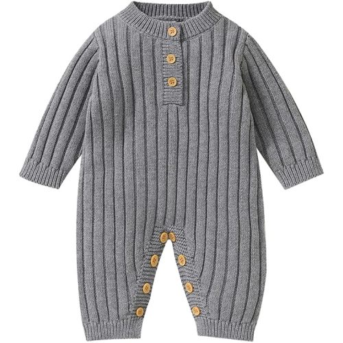 Neiwech Baby Boy Girl Romper Newborn Infant Knit Striped Solid Long Sleeve One Piece Jumpsuit Clothes White Preemie