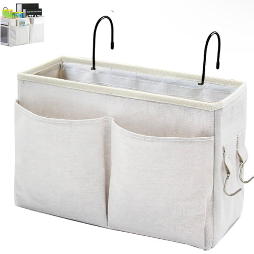 Bedside Caddy Organizer/Bedside Hanging Storage Bag Multi-Function Caddy for Bunk bed Hospital Beds Dorm Bed Rails, Holders Books Glasses Phones Magazine(White)