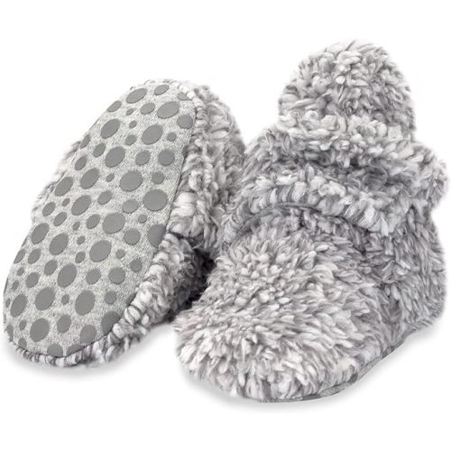 Zutano Unisex Furry Baby Booties with Grippers, Organic Cotton Lining, Baby Registry Must Haves - 6 Months - Heather Gray Furry