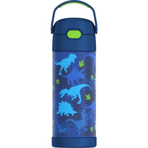 Thermos Kids Stainless Steel Funtainer Water Bottle with Straw, Dishwasher Safe, Leak Proof, Dinosaur, 14 oz