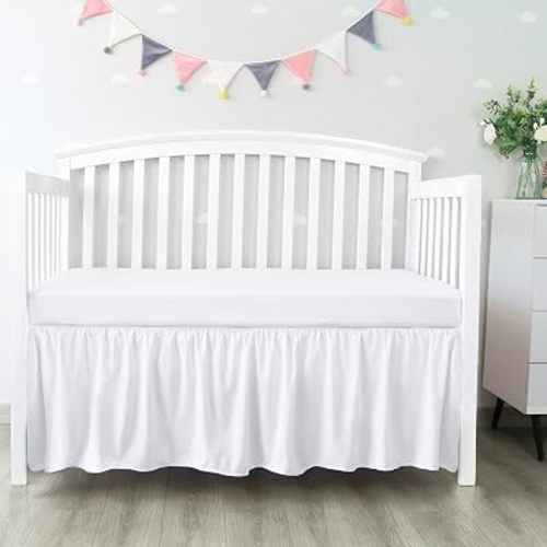 Crib Bed Skirt 14" Drop, Fits 28"x52" Crib, Adjustable, White