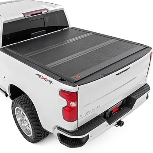 Rough Country Hard Tri-Fold Tonneau Cover for Chevy Silverado & GMC Sierra 1500 (2019-2025) - Low-Profile Aluminum Truck Bed Cover, Fits 5'10 Bed (69.9")