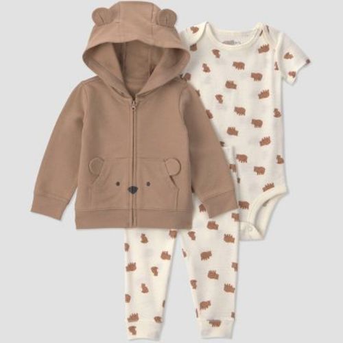 Carter's Just One You® Baby Boys' 3pc Short Sleeve Bodysuit, Pants and Bear Hoodie Set - Brown Bear 6M