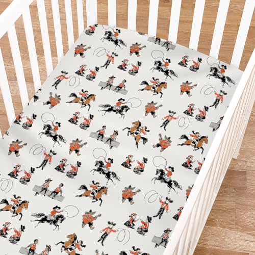 Cute Western Cowboy Cowgirl Baby Crib Sheets for Boys Girls 52"x28" Country Western Horse Soft Breathable Snug Fitted Crib Mattress Covers Music Baby Sheet Fits Standard Crib and Toddler Mattresses