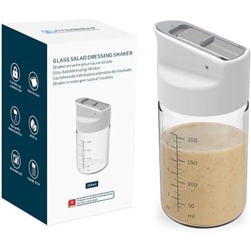 KITCHENDAO Glass Salad Dressing Shaker Bottle, 250ml, with Measuring Marks
