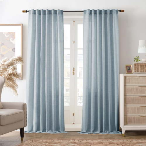DriftAway Blue Linen Curtains 84 Inches Long for Living Room Thick Semi Sheer 2 Panels Farmhouse 3 Inch Rod Pocket Back Tab Boho Rustic Light Filtering Window Drapes for Bedroom Privacy Assured
