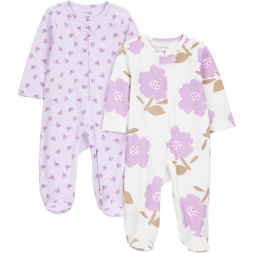 Simple Joys by Carter's Baby Girls' Cotton Footed Sleep and Play, Pack of 2