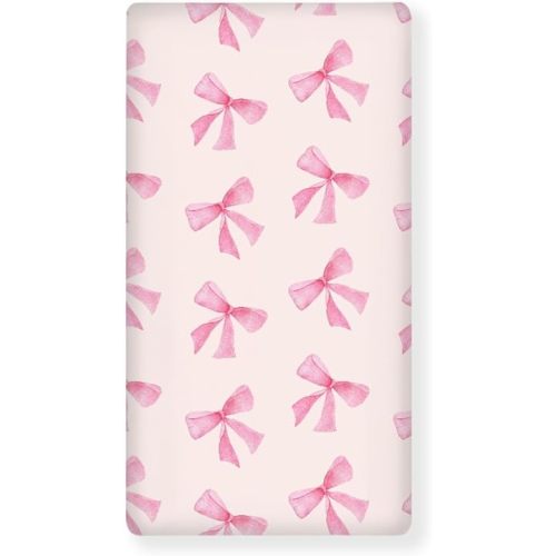 Bow Baby Crib Sheets for Boys Girls Pink Fitted Crib Sheet for Standard Crib and Toddler Mattress Cute Baby Mattress Sheets Toddler Bed Sheet 52x28x8 in