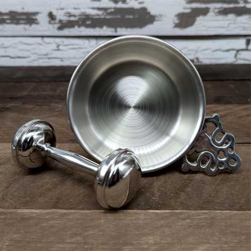 Engraved Pewter Baby Gift, Custom Rattle or Porringer, Personalized Baby Keepsake, Baptism Gift, Heirloom Baby Bowl & Rattle