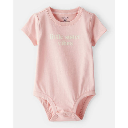 Baby Girl 'Little Sister Vibes' Short-Sleeve Graphic Bodysuit - Pink - Carter's | Carter's