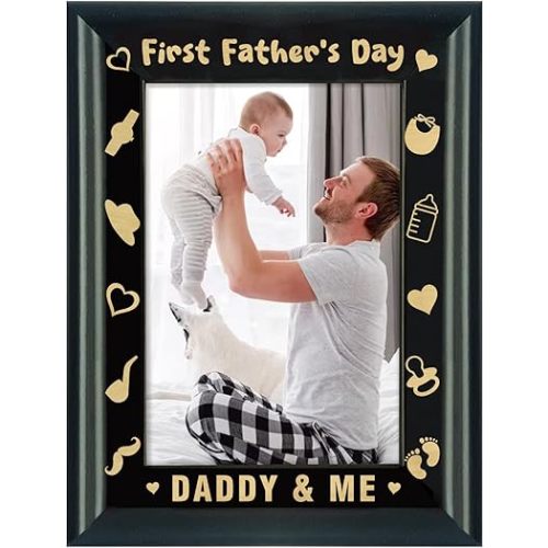 First Father's Day Picture Frame for Dad Wood Daddy & Me Photo Frame First Time Dad Gifts from Baby Daughter Son Happy 1st Fathers Day Gift for New Dad 4" X 6" Photo Insert