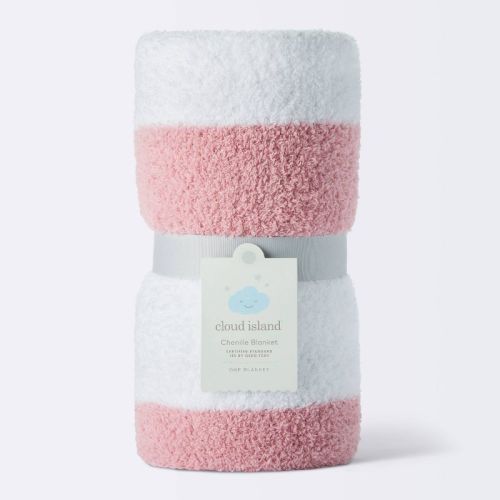 Chenille Stripe Baby Blanket - Dark Pink and White Stripe - Cloud Island™: Knitted Recycled Material, Striped Pattern