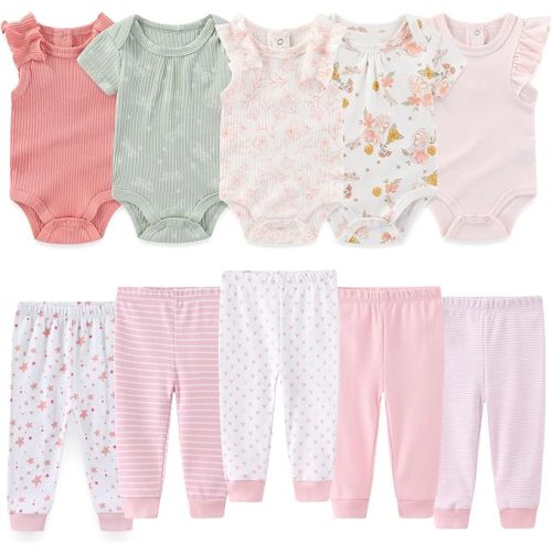 Baby Boy Girl 10 Piece Combined Type Clothing Set Cotton Baby Bodysuits and Pants Set Home Outdoor Infant Clothes