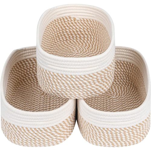 CubesLand Small Storage Baskets for Shelves, Closet Organization Storage Bins Empty Gift Basket 3 Packs Baby Nursery Woven Baskets for Organizing, Rectangular Clothes Closet Shelves Baskets