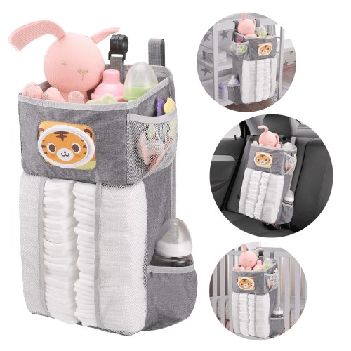JUANANIUG Baby Crib Hanging Organizer - Diaper & Bottle Storage with Velcro Straps | Multi-Pocket Nursery Storage for Crib, Wall & Car Seat | Perfect Baby Shower Gift for New Moms