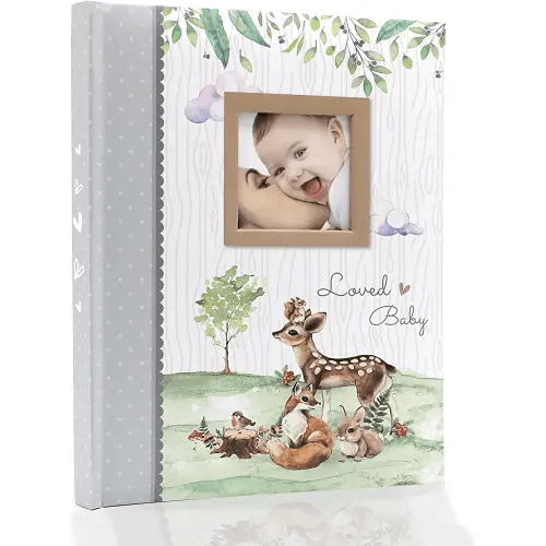 Holoary First 5 Years Baby Memory Book, 76 Colourful Illustrated Keepsake Journal Pages Record Book Album for Newborn Baby Boy or Baby Girl, Woodland Animals Design