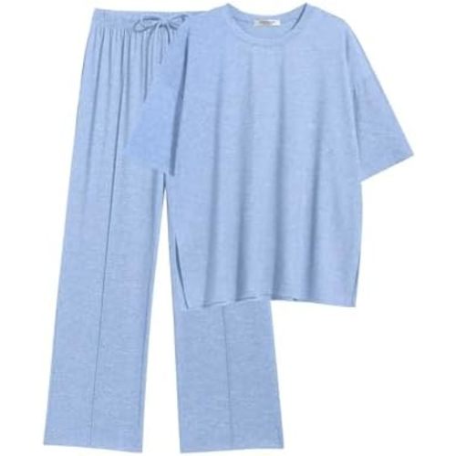 Ekouaer Lounge Sets for Women Short Sleeve Pullover Tops and Long Pants Soft Pajamas Set 2 Piece Outfits S-XXL