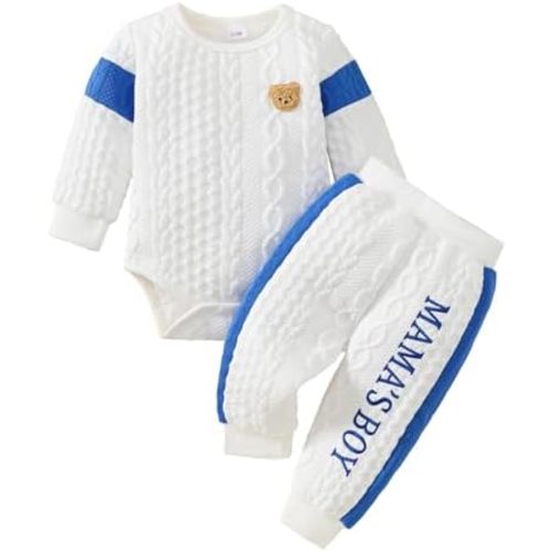Newborn Baby Boy Outfit Knitted Long Sleeve Romper and Pants Set Infant Fall Winter Clothes