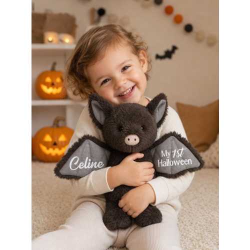 Custom Printed Name Bat Plush Toy,My First Halloween Baby Keepsake,Personalized Bat Stuffed Animal,Gothic Baby Halloween Photo Prop,G0802