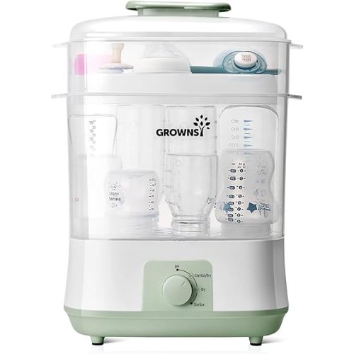 Grownsy Adjustable 4 in 1 Large Bottle Sterilizer and Dryer, 8 Bottles Capacity,Electric Steam Baby Bottle Sterilizer, Sanitizer for Baby Bottles & Pacifiers, Breast Pump Parts Green