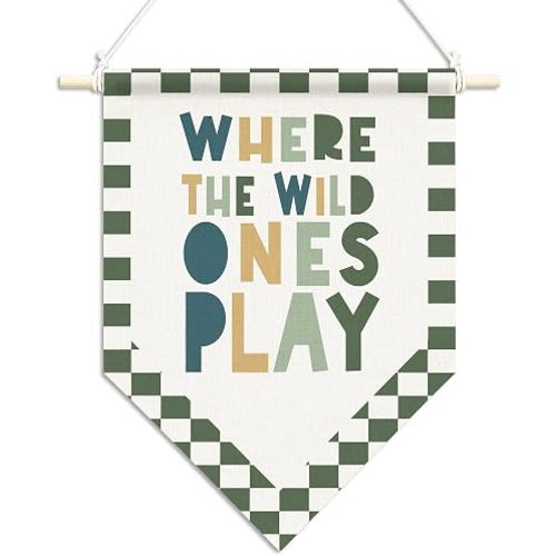 MIBEZE Where the Wild Ones Play Wall Decor Hanging Pennant Flag 11x15 Inch