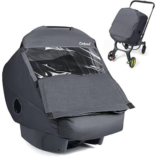 Winter Baby Carseat Cover with Clear Peep Window, Universal Car Seat Rain Cover with Zipper Door and Side Ventilation, All-Round Snow, Wind & Rain Canopy Waterproof Cover, Machine Washable, Grey