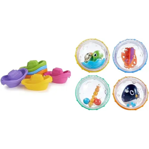 Munchkin® Little Boat Train Baby and Toddler Bath Toy, 6 Piece Set & ® Float & Play Bubbles™ Baby and Toddler Bath Toy, 4 Count