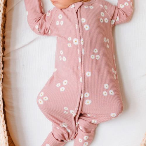 Mauve Blooms Small Ribbed Zip Romper