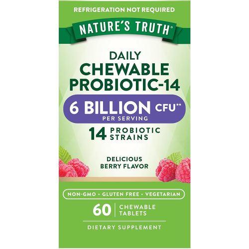 Nature's Truth Probiotic Chewable for Men and Women | 6 Billion CFU | 60 Count | 14 Strains | Berry Flavor | Non-GMO & Gluten Free