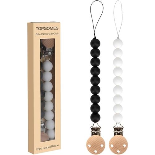 Silicone Pacifier Clip Holder for Baby, Fits Most Pacifier Styles, BPA-Free, 2 Pack (Black & White)