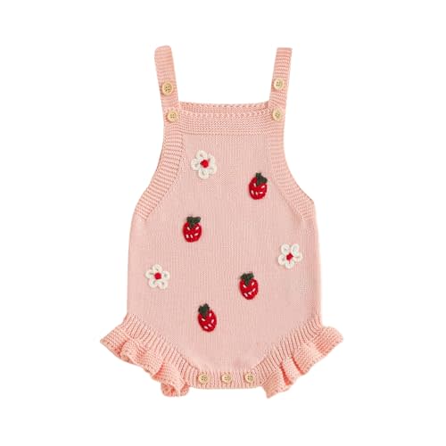 wybzd Newborn Sweater Romper Baby Girl Crochet Knit Sweaters Rompers Embroidery Flower Strawberry Outfit Sleeveless Bodysuit