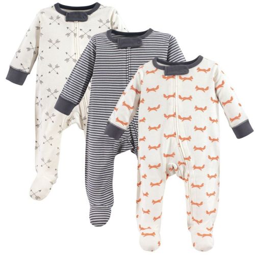Touched by Nature Baby Boys Organic Cotton Zipper Sleep and Play 3pk, Fox, 3-6 Months