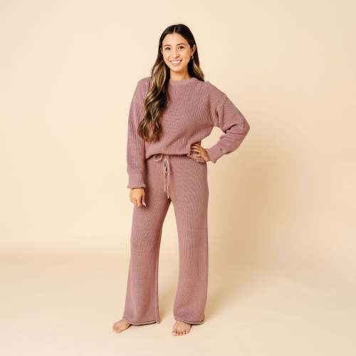 Knit Women's Chunky Wide Leg Pant - Mauve