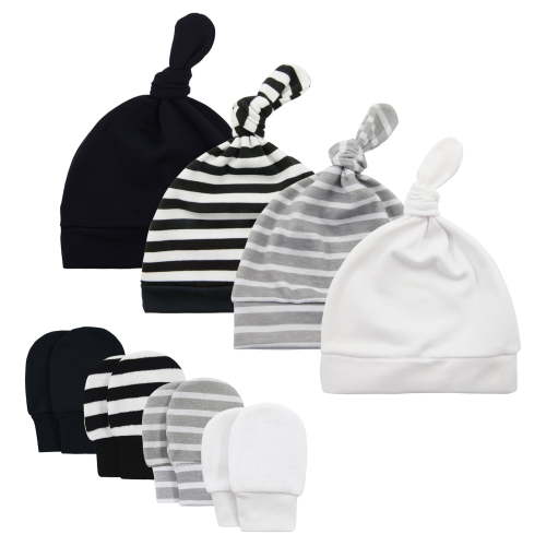 American Trends Baby Hats 0-6 Months Toddler Hat and Mittens for Newborn Baby Girls Baby Beanie Cotton Cap Black; Black Stripes; Grey Stripes; White 0-6 Months