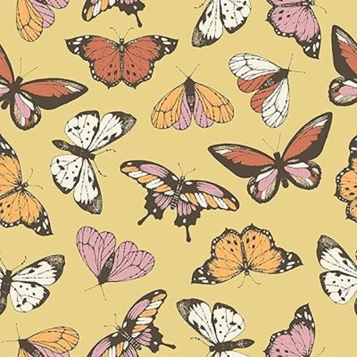 Vintage Butterfly Wallpaper Peel and Stick Colorful Insect Yellow Wall Covering for Bedroom Self Adhesive Removable Decorative Contact Paper for Cabinet 12"x118" Easy Peel Off Wall Paper