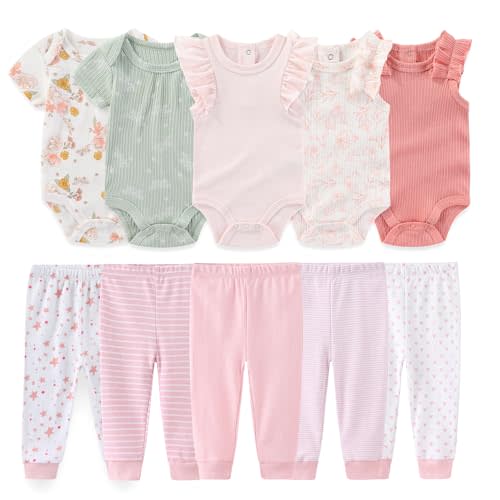 falianni Baby Boy Girl 10 Piece Combined Type Clothing Set Cotton Baby Bodysuits and Pants Set Home Outdoor Infant Clothes