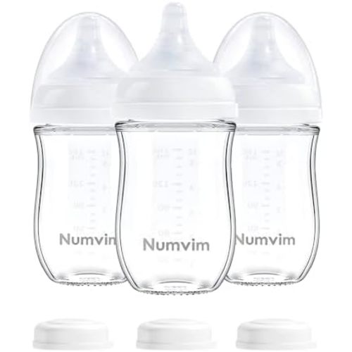 Natural Glass Baby Bottles Gentle & Slow Flow, Newborn Breastfeeding Bottle with Anti Colic Nipple for 0 Months Babies, 3 Packs (White (5 Ounce), 1 Count (Pack of 3))