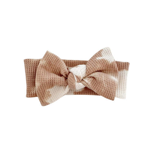 Organic Waffle Knot Bow, Almond Tie Dye
