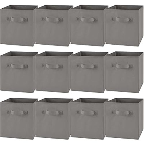 Yinder 12 Pcs Cube Storage Bin Grey 11'' Storage Bins for Playroom Decor Colorful Bins for Kids Foldable Baskets for Nursery Organizer Boxes Fabric Boxes