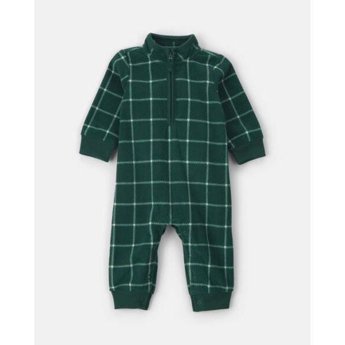 Baby Boy Plaid Fleece Long-Sleeve Jumpsuit - Green | Carter's