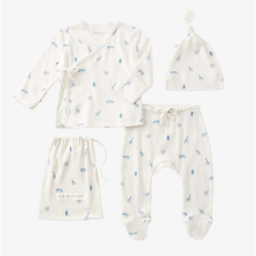 Blue Safari Print Organic Cotton Pointelle Layette 3 Pc Gift Set – Elegant Baby