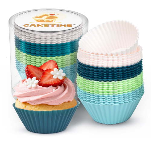 CAKETIME 24 Pcs Reusable Silicone Baking Cups Set, 2.75'' Standard Size Non-Stick Silicone Cupcake Muffin Liners