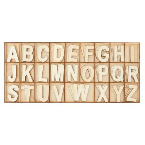 Juvale 104 Pieces 2-Inch Wooden Alphabet Letters, 4 Sets ABCs with Sorting Tray, Sign Letters for Adults , Natural Color