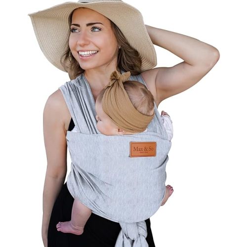 Baby Wrap Carrier - Premium Cotton Baby Carrier Wrap for Newborn to Toddler- Infant Carrier- Baby Holder One Size Fits All with Front Pocket (Grey) by Max&so