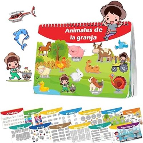 1step2dream Spanish Busy Book for Kids | Montessori Toys for Toddlers | Preschool Learning Activity and Early Learning Quiet Book 14 Bilingual Themes| Birthday Gifts